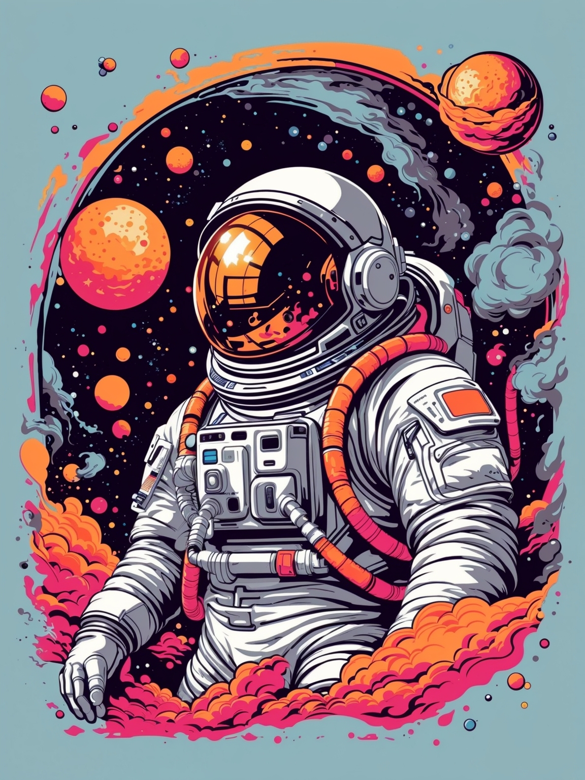 very details astronaut, lost in galaxy background, T-shirt design, streetwear design, pro vector, japanese&hellip;