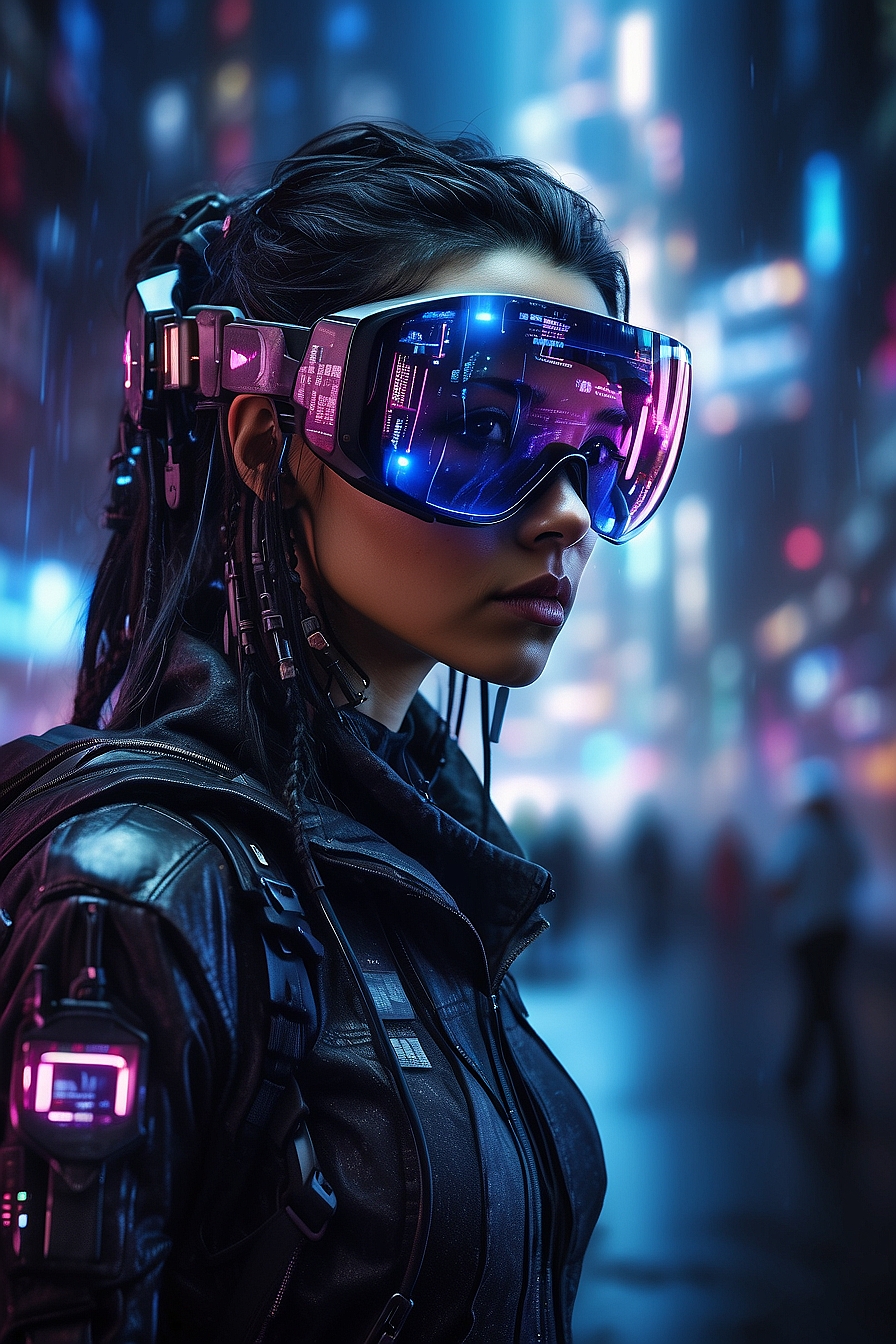 Illustration of a cyberpunk hacker in a virtual reality setting, surrounded by holographic code,&hellip;