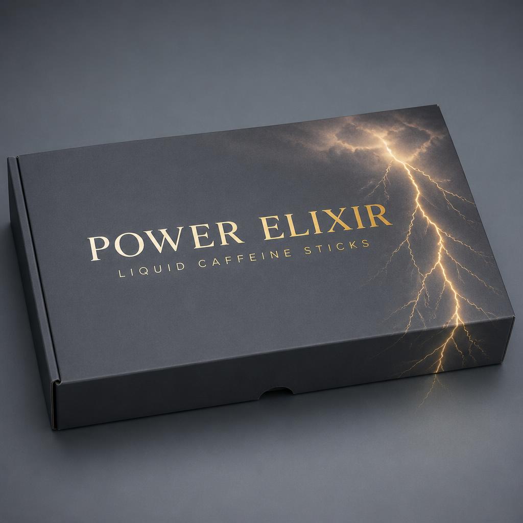 Create a photorealistic packaging mockup for &ldquo;POWER ELIXIR