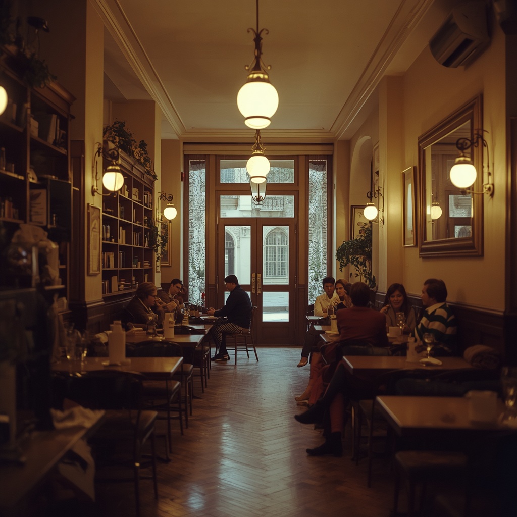 Cinematic vintage 1980s Italian coffee shop interior